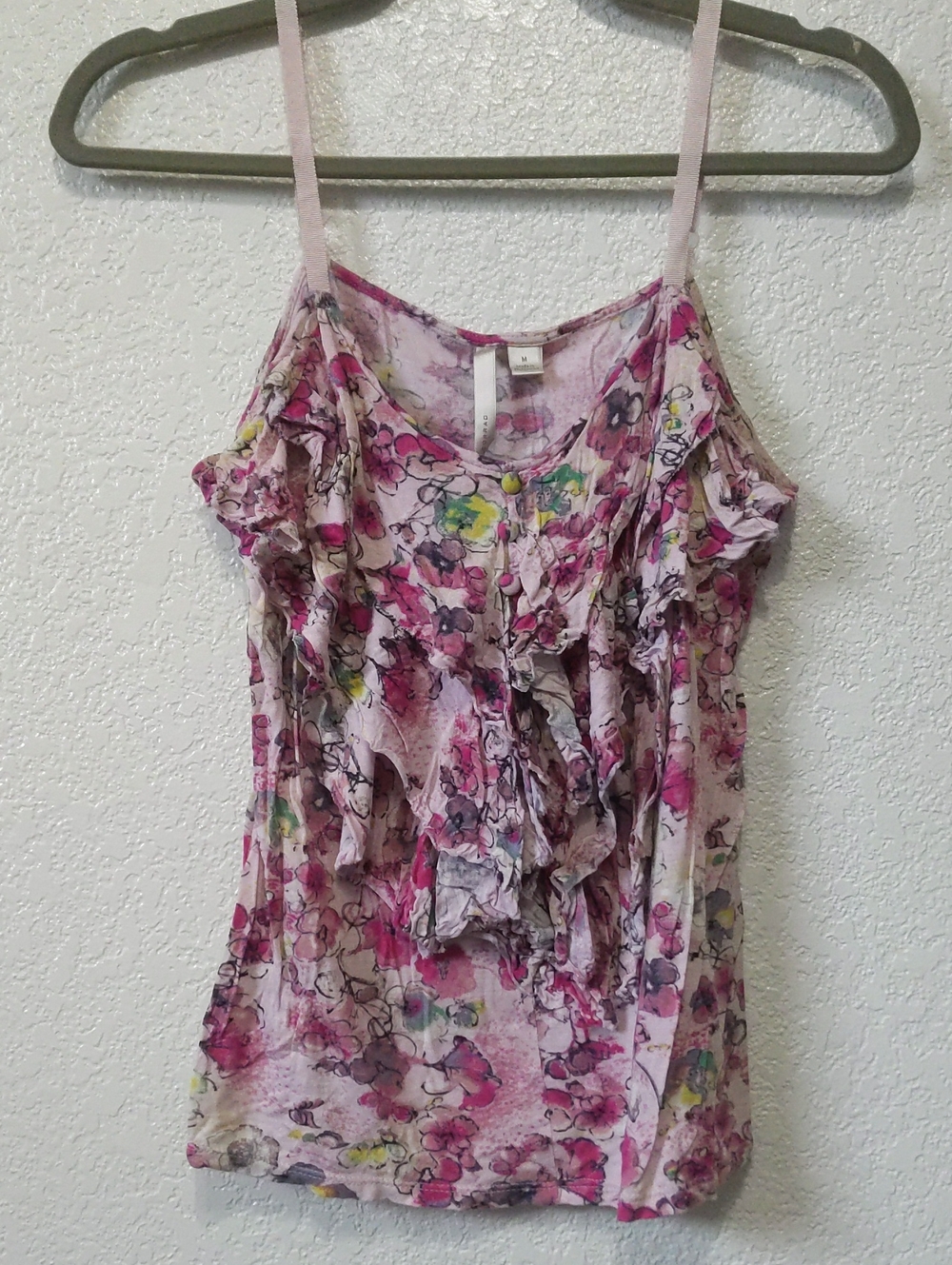 LC Lauren Conrad Pink Floral Ruffle Camisole Top